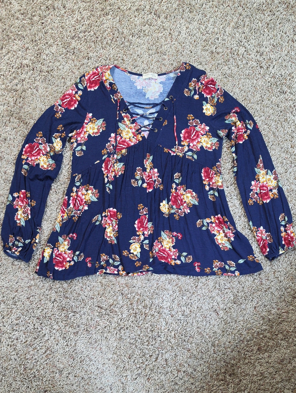 twenty second Navy Floral Lace-Up Peplum Tunic